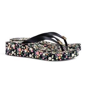 Tory Burch Black Floral Wedge Sandals, NWOT